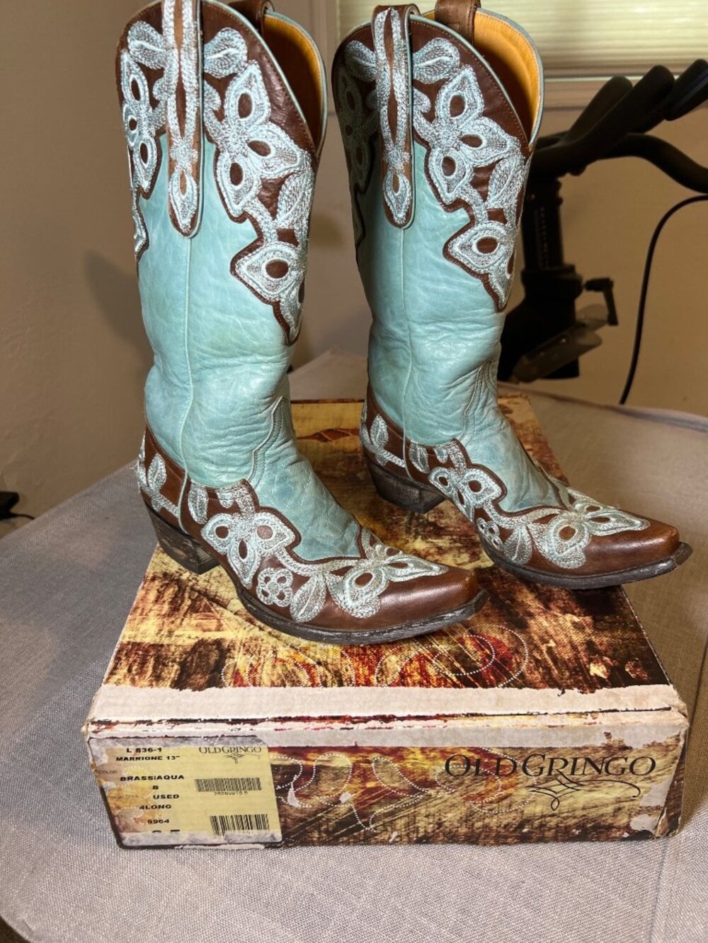 RARE Old Gringo Marrione 13" Western Boots Brass Aqua L836-1 Size 8